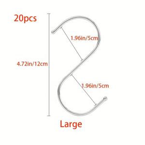 TEMU 20개 중량 스테인레스 스틸 S-호크 - 주방, 욕실, 침실 및 사무실 조직용 다용도 S-형 금속 호크 - 내구성 있는 녹방 방지 디자인, 대형, 중형, 소형 크기, 세련된 금속 마감