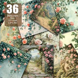 TEMU 스크랩북 용지, 장식 용지 및 재료 용지에 적합한 영국 정원 36개의 독특한 수채화 그림, 정크 저널, 수제 선물 포장, 배경 장식, 메모리 앨범, 카드 제작, 배경 매트, 빈티지 다이어리에 적합|일기장