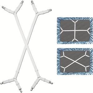TEMU 2개 조절 가능한 침대 시트 고정 클립, 나일론 시트 스트랩, 테이블보 소파 커버 시트 클립 - 버클 잠금 장치가 있는 조절 가능한 탄성 시트 스트랩, 세탁 가능한 흰색 시트 클립, 안전한 침구용