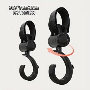 TEMU 2 x 360° 회전형 유모차 후크 - 내구성 ABS, 블랙, 다용도 쇼핑백 클립 & 필수품 정리용 | 회전 후크 | 내구성 ABS 수지, 유모차 액세서리, 실용적 후크, 훅