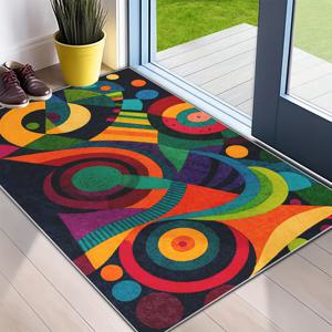 TEMU 생동감 있는 기하학적 패턴 매트 - 800gsm 기계 세척 가능한 실내/실외 입구 매트, 컬러풀한 저피일 폴리에스터 매트, 거실, 주방, 욕실, 발코니용 - 현대적인 럭셔리 홈 데코, 세탁 가능한 지역 매트|발매트