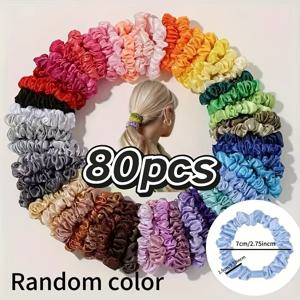 TEMU 80/100개 심플하고 우아한 고탄력 원단 주름 루프 헤어타이, 컬러풀 DIY 헤어 액세서리