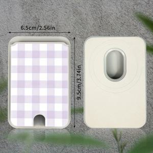 TEMU 보라색 체크무늬의 자석 지갑 카드 홀더, Apple iPhone 모델 12, 13, 14, 15, 16 Pro Max와 호환되며, 안전한 카드 보관을 위한 세련되고 실용적인 디자인 특징