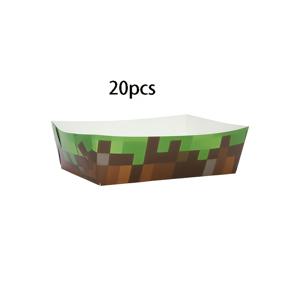 TEMU 10개/20개/50개 픽셀 종이 보트 트레이 녹색 및 갈색 비디오 게임 생일 종이 스낵 팝콘 신선한 감자튀김 보트 접시 용기 서빙 트레이 보트 볼 스낵 감자튀김 팝콘 BBQ 샌드위치 핫도그 디저트 타코 나초