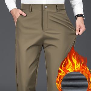 TEMU 두꺼운 겨울 따뜻한 남성용 비즈니스 캐주얼 바지 (외출, 모임, 사무실복), 플리스 안감 및 슬림핏 디자인
