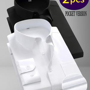 TEMU 남성용 비즈니스 우아한 솔리드 컬러 긴팔 셔츠 투팩, 캐주얼 다용도 버튼 칼라 셔츠, 외출 및 파티용