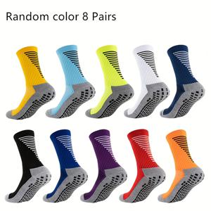 TEMU 남성용 스포츠 양말 8켤레, 미끄럼 방지 바닥 및 야외 사이클링 축구 크루 양말, 고무 점 처리|축구화