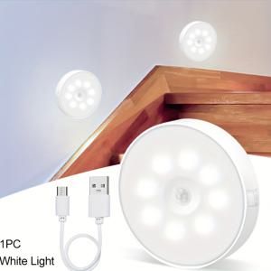 TEMU 충전식 8LED 실내 모션 센서등, 화이트/웜 화이트 접착식 야간 조명, 옷장, 캐비닛, 주방, 복도, 계단에 적합 - 1개