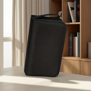 TEMU 80개 수납 가능 전문가용 CD/DVD 호환 카세트 및 소형 액세서리 투명 앞면/검정 뒷면 내구성 지퍼 지갑, 슬림 블랙 폴리에스터 박스 (80슬롯 수납 가방)