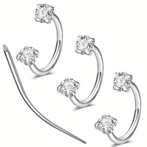 TEMU 4개 세트 합성 큐빅 지르코니아 C-로드 코링 외과 304 스테인리스 스틸 내부 와이어 플랫 스터드 입술 피어싱 눈썹 후프 스파이럴 말발굽 주얼리 저알러지 패션 개성 클리커 실버리 테이퍼 도구 연골 바벨 남녀공용 8mm 10mm
