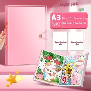 TEMU 대용량 40/60페이지 페인팅 보관 앨범 (손잡이 포함) - A3-A2 사이즈, 80/120장 수납 가능, 휴대용 DIY 공예 프로젝트 전시 및 보관, 먼지 방지 PP 플라스틱, 아트 애호가를 위한 홈 데코 및 공예 정리, 내구성 있는 페이지 소재 아트 프로젝트 정리함