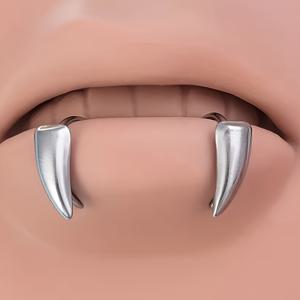 TEMU 남녀 공용 스테인리스 스틸 패션 이빨 입술 액세서리 2개, 피어싱 불필요, 할로윈, 크리스마스 파티 및 코스프레에 적합
