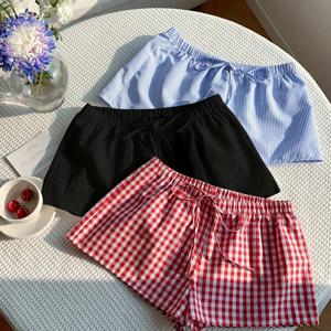 TEMU 컴포트카나 여행용 3피스 세트 여성 타이웨이스트 루즈 캐주얼 반바지 세트 여성 체크무늬 반바지