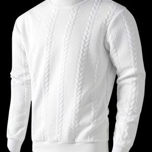 TEMU 남성용 핏 리브 니트 탑 - 약간 신축성 있는 하이넥 긴팔 풀오버, 단색 캐주얼 가을/겨울 스타일, 편안한 밀밥 잭삭 니트