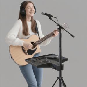 TEMU 조절 가능한 마이크 스탠드 트레이 선반 클램프 마운트 - 헤비듀티 ABS 마이크 정리대, 견고한 태블릿 및 악보 홀더, 팟캐스팅, 스트리밍, 노래방, 라이브 공연용 - 붐 암, 스마트폰, 노트북 호환