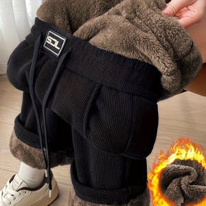 TEMU 여성용 하이웨이스트, 좁은 긴 플러시 와이드 레그 팬츠, 두꺼운 안감, 루즈핏 캐주얼 스포츠 트라우저 (엄마들을 위한)