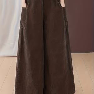 TEMU 우아한 여성용 와이드 레그 코듀로이 바지, 루즈핏 롱 트라우저