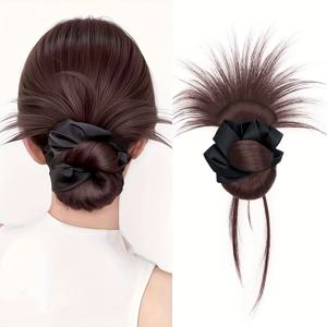 TEMU 클립과 머리끈이 달린 헤어피스 번, 푹신하고 업스타일을 연출하기에 완벽합니다. 브라운-블랙 가발은 외출 및 스타일링에 이상적입니다.