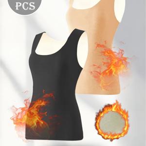 TEMU 여성용 민소매 보온 언더웨어 & 베이스 레이어 2개 세트 - 부드러운 중탄성 라운드넥 레이어링, 겨울 의류에 적합 - 우아한 논-멀티 속옷, 이상적인 선물 (가슴 패드 없음)