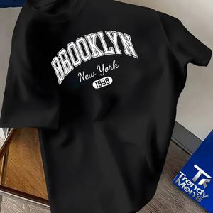 TEMU 남성용 빈티지 브루클린 뉴욕 1898 티셔츠 - 캐주얼 반팔 라운드넥 티, 아이코닉 시티 프린트, 여름 캐주얼 의상, 브루클린 컬처 앱얼 머신 세탁 가능 스트리트웨어|남자반팔티