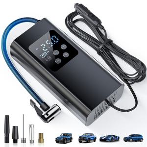 TEMU LED 라이트가 있는 휴대용 유선 에어 펌프 - 최대 150 PSI, 36V 전압, 차량, 도로 옆 비상 상황, 도로 측면 보조에 적합 | 스타일리시 컴프레서 | 내구성 있는 구조, 배터리 없음