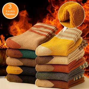 TEMU 남녀공용 두꺼운 보온 양말 3켤레 팩 - 헤비듀티 겨울용 중목/발목 양말, 솔리드 컬러 리브드 튜브 (커플용) - 세탁기 사용 가능 추위 방지 발 보호 대용량 팩