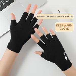 TEMU 성명 여성용 반장갑 1쌍, 가을/겨울 2025 신상 방한용 다섯 손가락 반절단 노출형 학생용 필기용 보온 장갑, 크리스마스 선택품