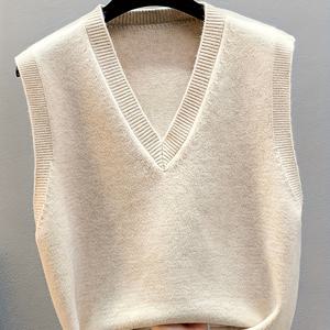 TEMU 2025 봄가을 겨울 신상 여성용 베스트, 심플 V넥 루즈 슬리브리스 스웨터, 탱크탑, 스택드 웨어, 아우터 스트랩