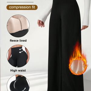 TEMU 여성용 기모 안감 와이드 레그 팬츠 1개, 따뜻한 겨울용 하이웨이스트 레그 팬츠, 겨울 일상 캐주얼 및 사무실 포멀 웨어, 야외 스키, 조깅 또는 운동에 적합, 겨울 여성용 바지|냉장고바지|바지