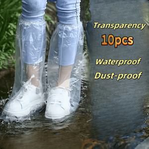 TEMU 10켤레 하이탑 투명 방수 신발 커버 | 두꺼운 내구성 일회용 야외 레인 부츠 커버, 등산, 하이킹, 사이클링, 비와 눈이 오는 날 출퇴근에 적합, 비,泥, 모래를 효과적으로 차단