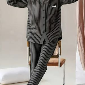 TEMU 남성용 플러스 사이즈 긴팔 상의와 슬립팬츠 세트 2개, 고품질 캐주얼 홈웨어, 봄 가을 겨울 의류|빅사이즈