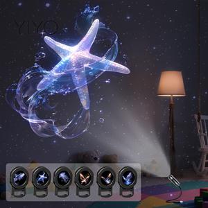 TEMU 드리미 패턴 야외 프로젝션 조명, USB 전원 휴대용 미니 LED 무드등 - 다양한 각도의 선명한 패턴. 벽, 천장, 바닥 및 기타 평평한 표면에 적합. 다양한 꿈결 같은 해양 생물과 나비 디자인. 이상적인 소형 선물