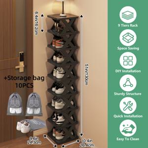 TEMU 9/6+10개 세로 접이식 신발 정리대 | 공간 절약형 코너 수납 정리함 (9-10켤레 신발 및 부츠용), 현관, 옷장, 차고 및 거실용 다기능 캐비닛|거실장