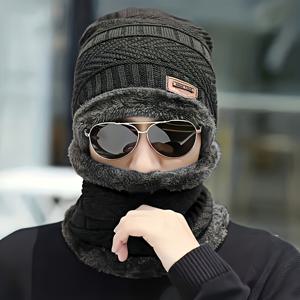 TEMU 모자와 스카프 세트 (캡 및 기모 안감 넥워머 포함), 겨울철 야외 활동을 위한 따뜻함, 남녀 모두에게 적합. 플러시 안감의 원단으로 제작되었으며, 스타일리시하고 멋진 디자인을 특징으로 합니다. 탄성 있는 소재로 손세탁 가능.