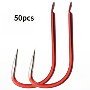 TEMU 50개 빨간색 미늘 낚시 바늘, 잉어, 타이피아, 메기용으로 설계됨, 낚시 장비에 적합