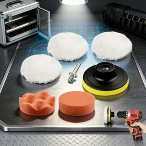 TEMU 7개입 전문가용 차량 광택 부속품 (광택 패드 6개 + 커넥터 1개 포함) | 스펀지 고무 광택 패드 및 드릴 커넥터로 페인트 관리 및 광택 강화, 왁싱 및 광택용으로 설계됨