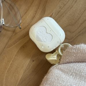 TEMU 에어팟 프로 3/2용/에어팟 4/3/2용 케이스 호환 귀여운 베이지 하트 & 원형 홀아웃 - 스크래치 방지 플라스틱 커버, 여성용 슬림 케이스 (에어팟 프로 3/2/에어팟 4/3/2 호환)