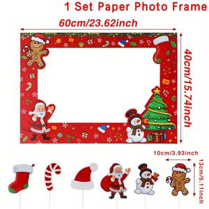 TEMU 유머러스한 빨간색 산타와 눈사람 종이 프레임이 특징인 크리스마스 포토 부스 소품 세트. 축제 휴일 파티 장식 및 휴대용 사진 촬영에 이상적입니다.