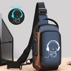 TEMU 야광 프린팅 남성용 고급 옥스포드 소재 크로스바디 체스트백 - 조합 자물쇠 포함, 패션 슬링백, 휴대폰 포켓, 지퍼 잠금, 일상 출퇴근용, 방범 비즈니스 크로스바디 체스트백 - 캐주얼 스포츠 여행 숄더백, 조절 가능한 스트랩, 멀티 포켓 웨이스트 팩, 외출용 완벽한 선물
