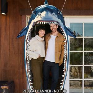 TEMU 2D 도어 배너, 2D 상어 테마 파티 배너 - 상어 생일 파티용 바다 동물 포토 백드롭 및 상어 문 커버, 귀여운 생일 파티 포토 부스 소품