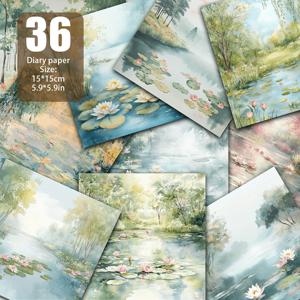 TEMU 꽃잎 연못의 섬세한 수채화 패턴, 스크랩북 용지, 수제 용지, 배경 장식용 재료 용지, 카드 만들기, 정크 저널, 배경 매트, 공예, 메모리 앨범, 빈티지 다이어리에 적합