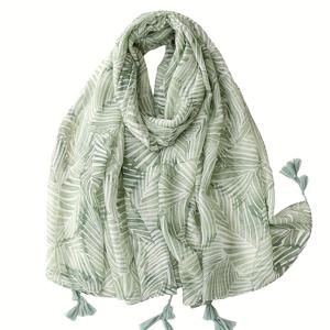 TEMU 여성용 스카프, 봄과 가을을 위한 얇은 프린트 스카프, 열대 식물 잎 꽃무늬, 신선하고 자연스러운 스타일, 여행 액세서리, 패션 웨어, 드레이프와 따뜻함, 레이어링에 적합, 레이어드 룩 강화