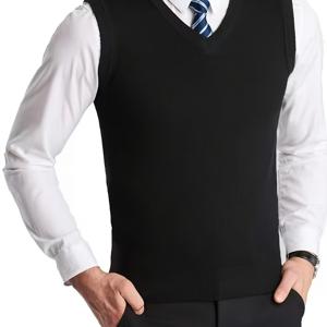 TEMU 남성용 V넥 니트 민소매 스웨터, 루즈핏 풀오버 탑 (블랙, 그레이, 네이비 블루 색상)