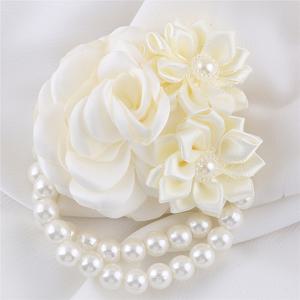 TEMU 1개 우아한 크림색 장미와 작은 데이지 장식 손목 꽃, 결혼식, 신부 들러리, 파티, 졸업 파티 및 축제 장식용