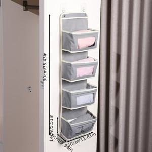 TEMU 4단 행잉 패브릭 선반 | 침실, 욕실 & 팬트리용 대형 포켓 벽걸이 정리함 | 튼튼한 다단 선반, 좁은 아파트를 위한 컴팩트 디자인, 간편한 설치, 내구성 좋은 패브릭 유닛