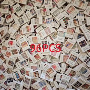 TEMU 96개 혼합 색상 네일 아트 세트 | 짧은, 중간, 긴 네일, 사각형 및 아몬드 모양, Y2K 및 고딕 스타일, 광택 끝, 파티, 데이트 및 데일리 착용에 재사용 가능