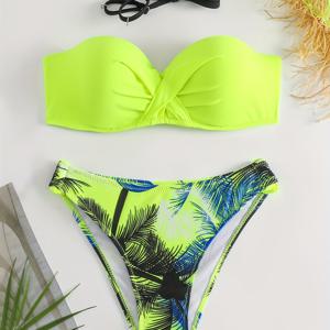 TEMU 식물 그래픽 섹시한 비키니 세트, Ruched Tie Back Backless 하이 컷 투피스 수영복, 여성 수영복 및 의류