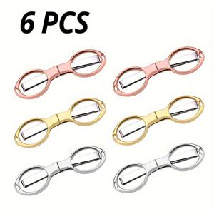 TEMU 6pcs 접이식 가위, 휴대용 스테인레스 스틸 여행 가위, 안경 모양 미니 가위 3가지 색상으로 가정 사무실 친구 가족용 (로즈 골드, 골드, 실버)
