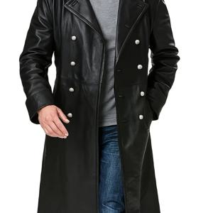 TEMU 남성용 롱 트렌치 코트 - 가을/겨울용 따뜻한 더블브레스트 , 조절 가능한 칼라 & 사이드 포켓, 캐주얼 스트리트웨어 | 스타일리시 룩 | 광택 마감