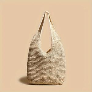 TEMU 새로운 핸드메이드 직조 가방, 스트로우 백, 여성용 숄더백 및 핸드백